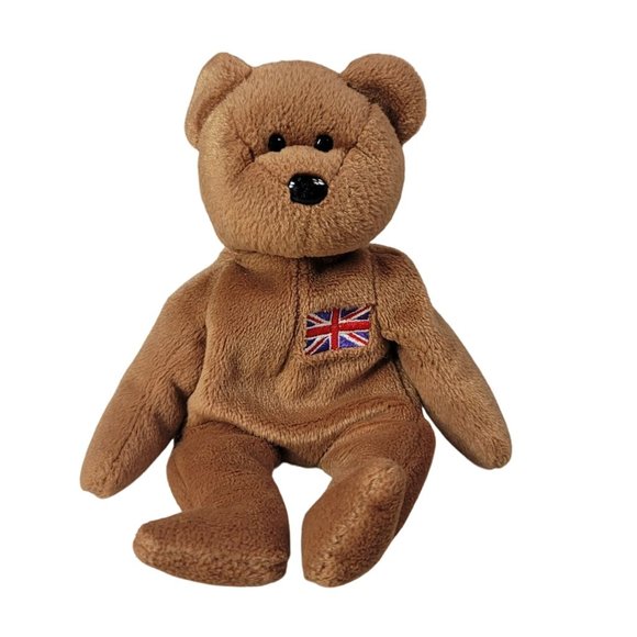 2/$15 VTG Ty Beanie Babies Britannia Bear Brown 9" Embroidered Flag Plush 1997 - Picture 1 of 10